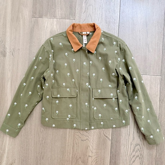 Anthropologie Dolan Left Coast Floral Embroidered Barn Jacket Green Medium - Picture 5 of 12
